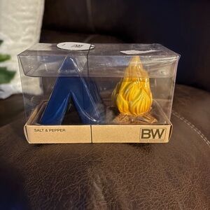 Camping tent and fire salt and pepper shakers